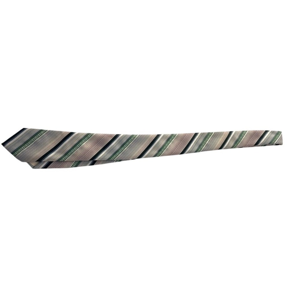 Vintage Johnny Carson Tie‎ - White with Green and Blue Stripes-skinny